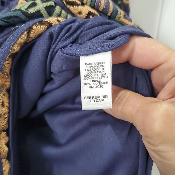 🌞Cato Sleeveless Women’s Lace, Embroidered Navy Boho Design Midi Dress, 14 NWT - Picture 6 of 8